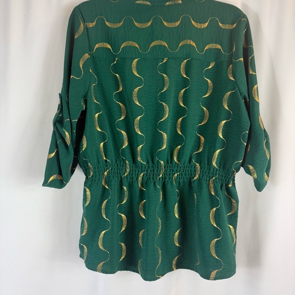 Alex & Parker Emerald and Gold Patterned Blouse Size: M - Picture 10 of 14